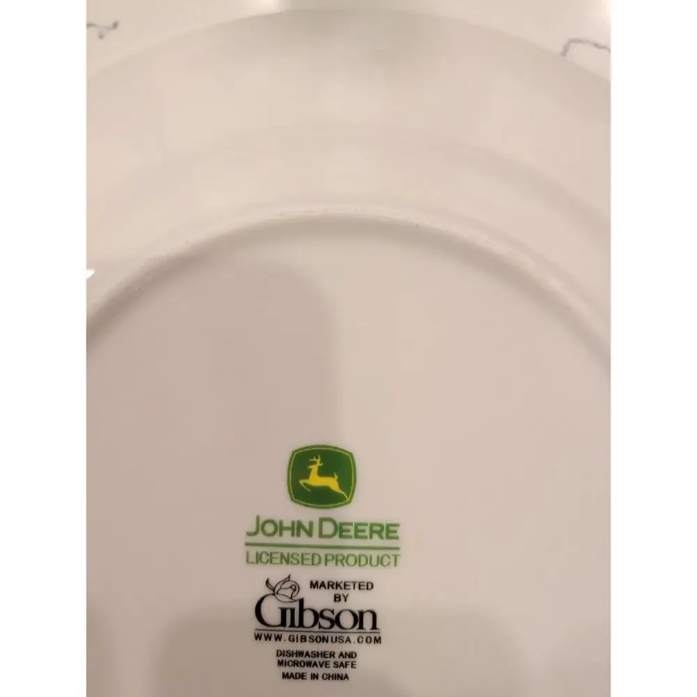 John Deere Ceramic Plates Set of 2 Gibson Tractor Dinner Salad Plate Bowl Bundle